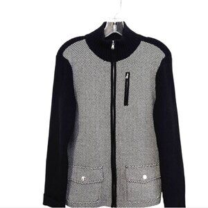LRL Ralph Lauren Herringbone Mock Neck Ribbed Cardigan Zip Sweater
